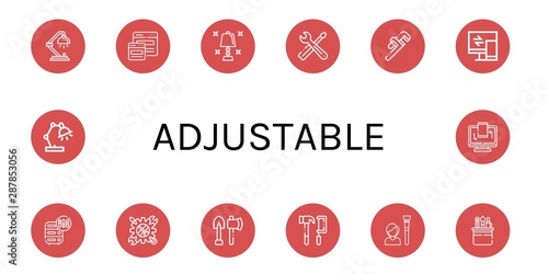 Set of adjustable icons such as Desk lamp, Responsive, Table lamp, Tools, Pipe wrench, Adjustment, Tool , adjustable