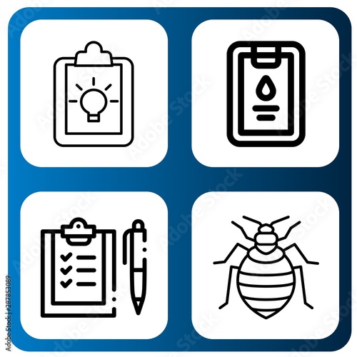Set of tick icons such as Clipboard, Checklist, Bed bug , tick