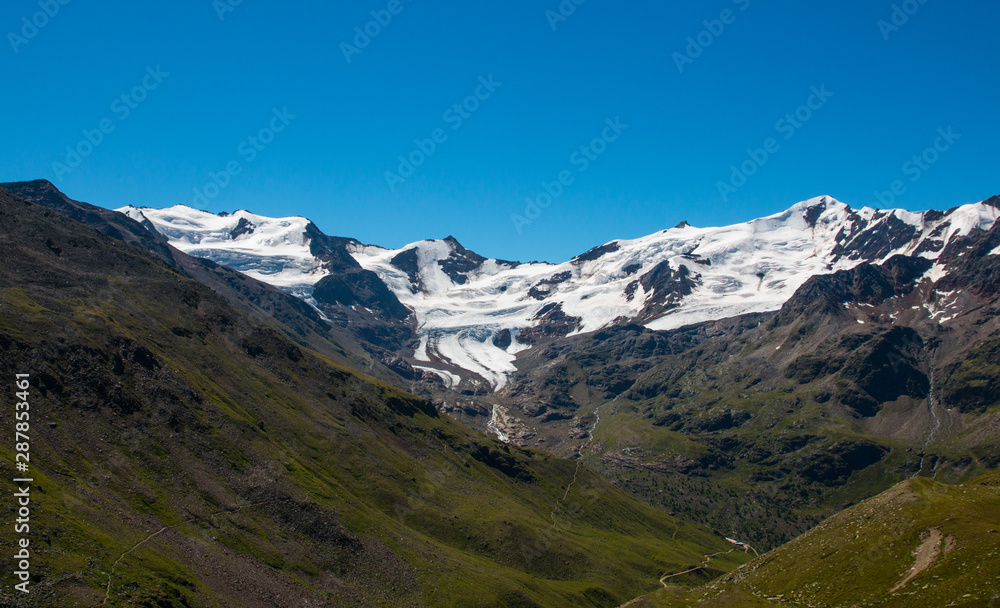 Forni glacier panorama in Ortler Alps, Stelvio National Park, Italy
