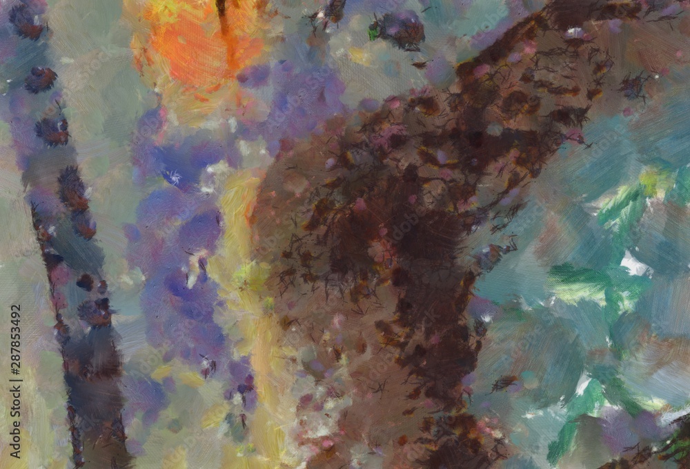 Fototapeta premium High quality detailed close up texture. Macro background in oil. Dry strokes of brush. Amazing beauty backdrop. Perfect pattern in vintage painting style.