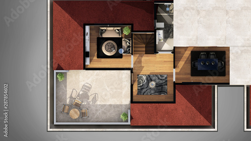 3d render apartment floor plan