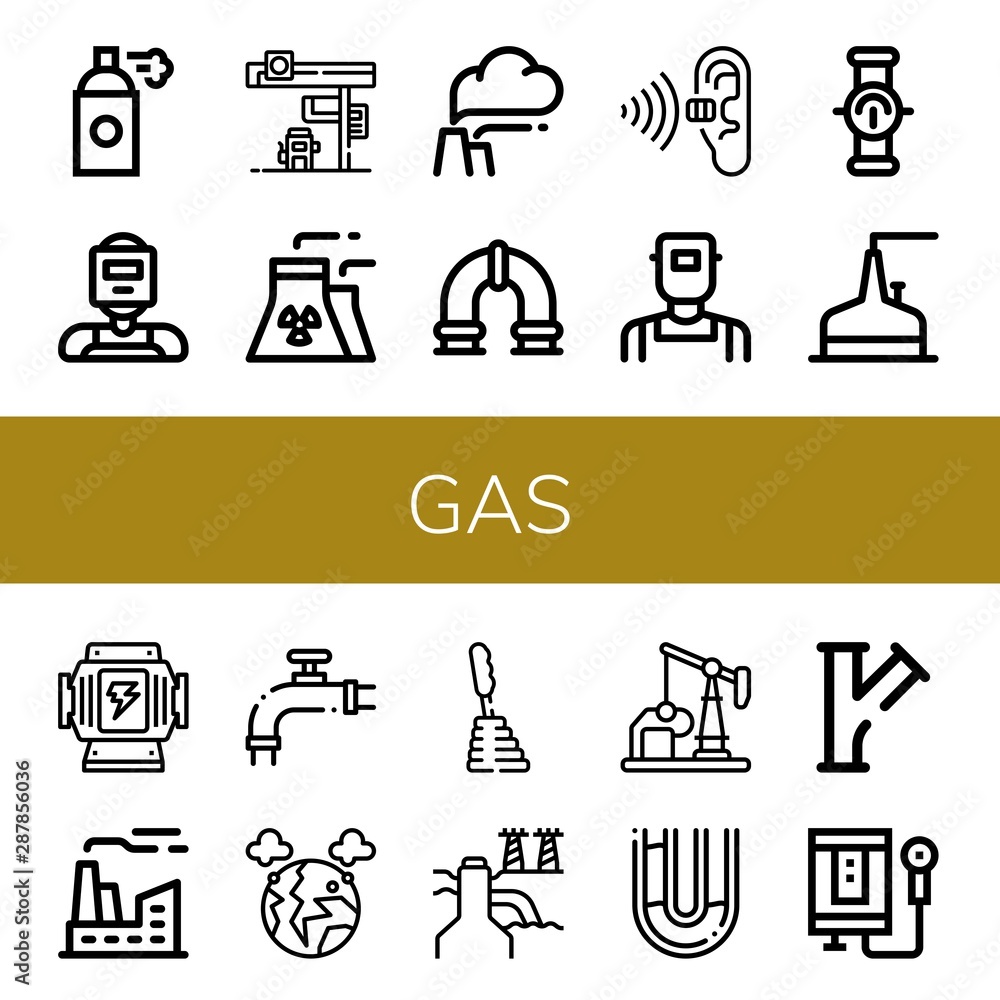 Set of gas icons such as Spray, Welder, Gas station, Nuclear plant, Pollution, Pipe, Storage tank, Generator, Factory, Valve, Gearstick, Power plant, Oil well, Water heater , gas Set of gas icons such as Spray, Welder, Gas station, Nuclear plant, Pollution, Pipe, Storage tank, Generator, Factory, Valve, Gearstick, Power plant, Oil well, Water heater , gas