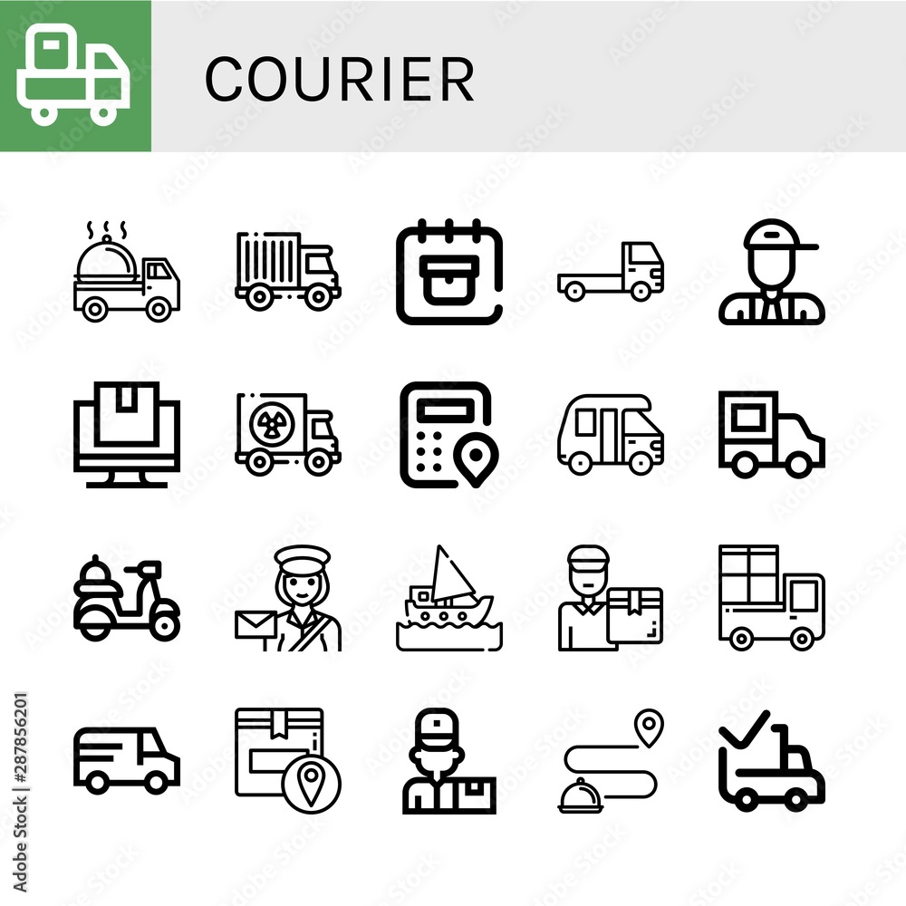 Set of courier icons such as Delivery truck, Truck, Delivery date, Postman, Tracking, Logistics, Van, Delivery, Postwoman, Ship, man, Delivered , courier Set of courier icons such as Delivery truck, Truck, Delivery date, Postman, Tracking, Logistics, Van, Delivery, Postwoman, Ship, man, Delivered , courier