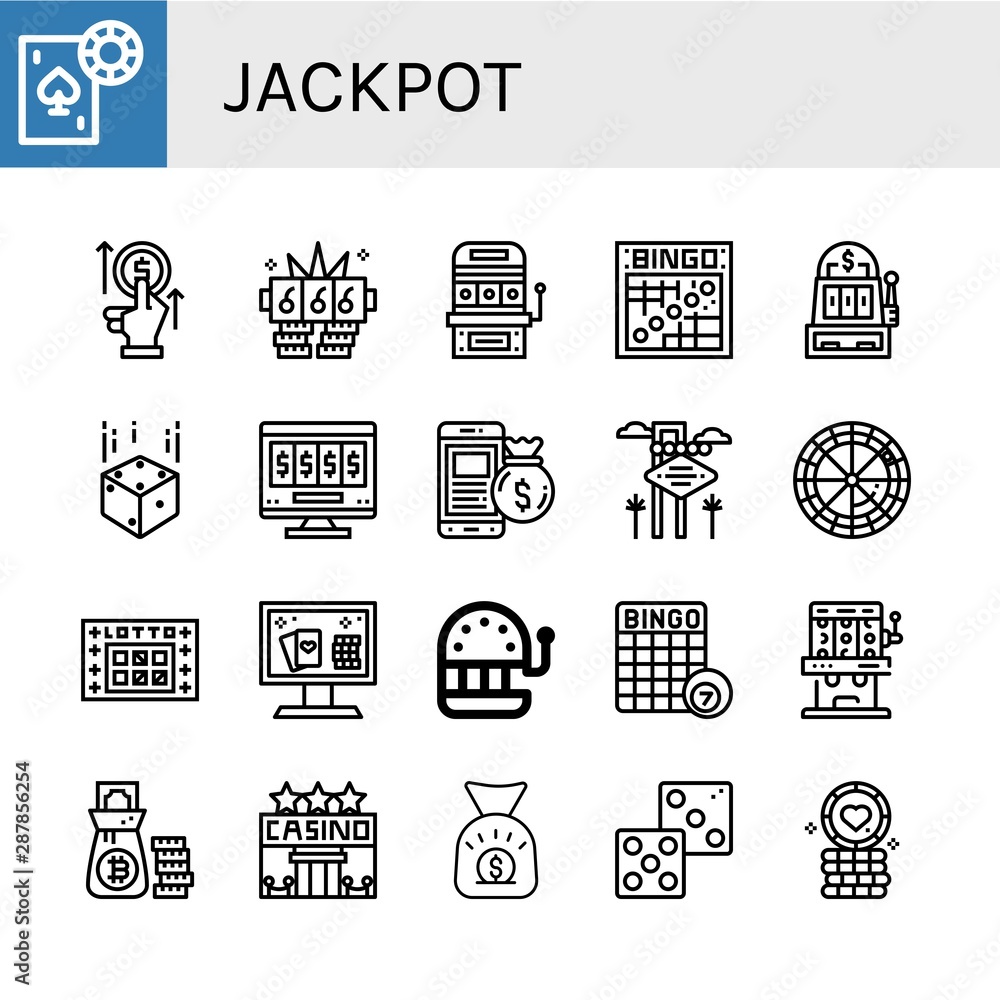 Set of jackpot icons such as Gambling, Bet, Jackpot, Slot machine, Bingo, Dice, Online gambling, Money bag, Las vegas, Roulette, Lotto, Online casino, Casino, Poker chip , jackpot Set of jackpot icons such as Gambling, Bet, Jackpot, Slot machine, Bingo, Dice, Online gambling, Money bag, Las vegas, Roulette, Lotto, Online casino, Casino, Poker chip , jackpot