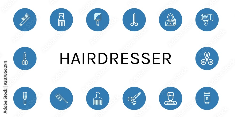 Set of hairdresser icons such as Comb, Hand mirror, Scissors, Barber, Hair dryer, Hair brush, Shaver , hairdresser Set of hairdresser icons such as Comb, Hand mirror, Scissors, Barber, Hair dryer, Hair brush, Shaver , hairdresser