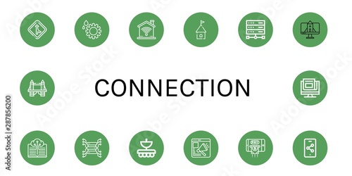 Set of connection icons such as Merge, Gear, Wifi, Tower, Server, Website, Digital, Antenna, Smartphone, Tower bridge, News , connection