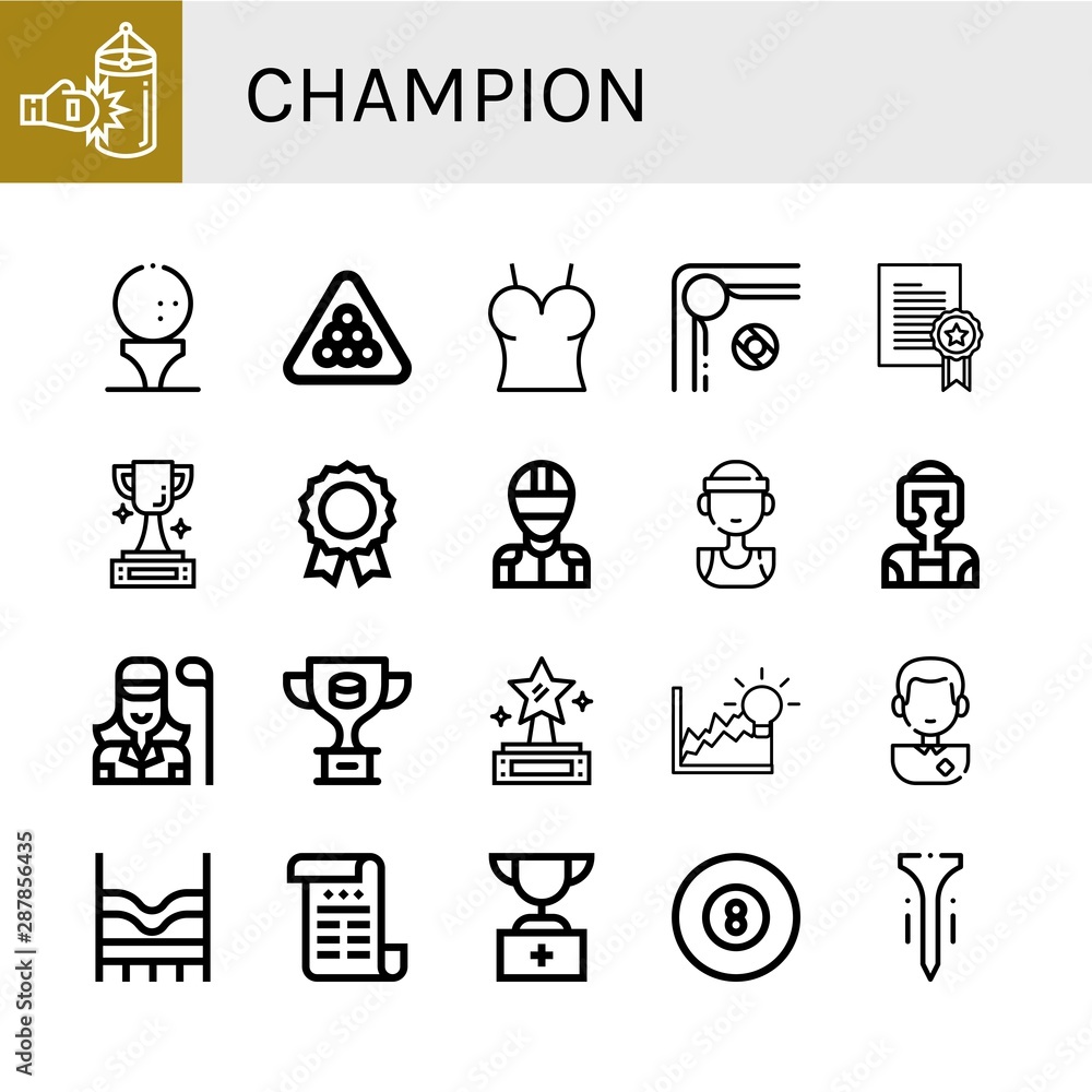 Set of champion icons such as Punching bag, Golf ball, Billiard, Top, Prize, Trophy, Medal, Racer, Basketball player, Taekwondo, Golfer, Achievement, Soccer player , champion Set of champion icons such as Punching bag, Golf ball, Billiard, Top, Prize, Trophy, Medal, Racer, Basketball player, Taekwondo, Golfer, Achievement, Soccer player , champion
