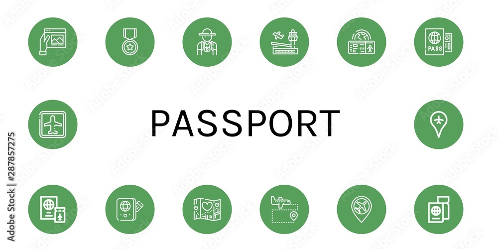 Set of passport icons such as Travel, Official, Tourist, Airport, Boarding pass, Passport , passport Set of passport icons such as Travel, Official, Tourist, Airport, Boarding pass, Passport , passport