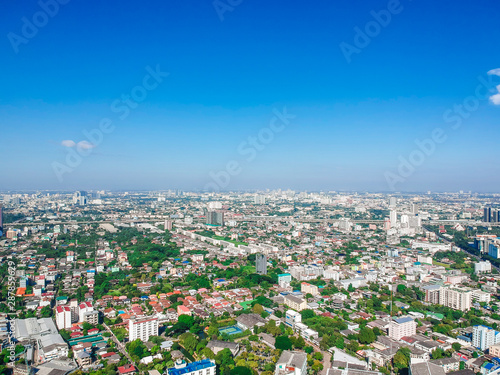 Aerial view of modern building skyscraper sunny day