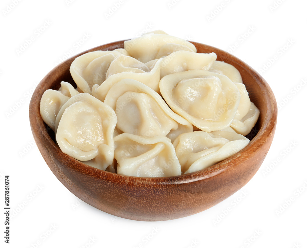 Tasty dumplings in bowl isolated on white