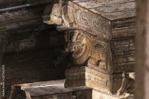 Stone carving Pillars inside the Hindu Temple photo