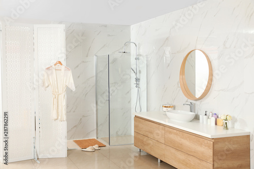 Εκτύπωση καμβά Modern bathroom interior with shower stall and folding screen