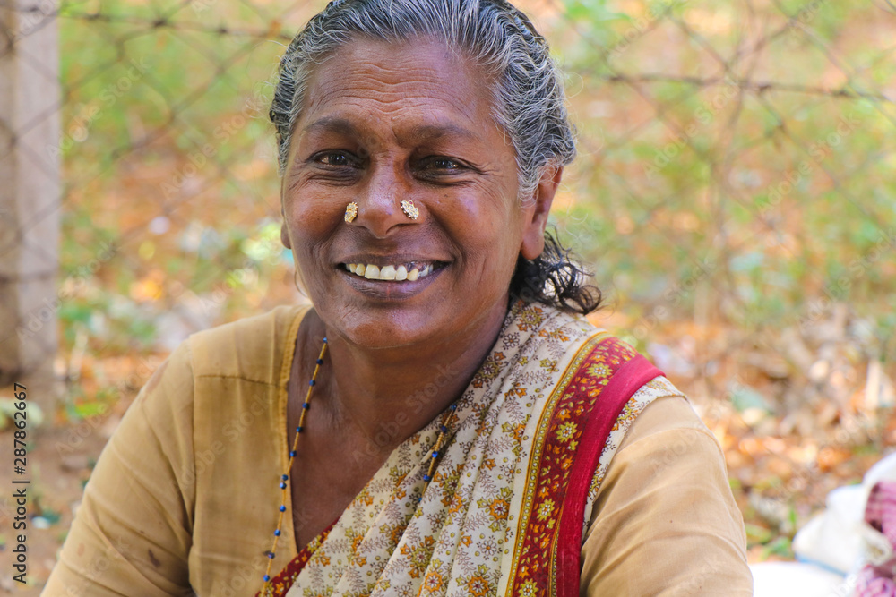 Portrait of Indian Old Lady Posing to Camera Stock Photo