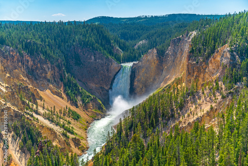 The majestic Grand Canyon of the Yellowstone with the Lower Falls and Yellowstone river, Yellowstone national park, Wyoming, United States of America (USA).