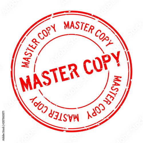 Grunge red master copy word round rubber seal stamp on white background