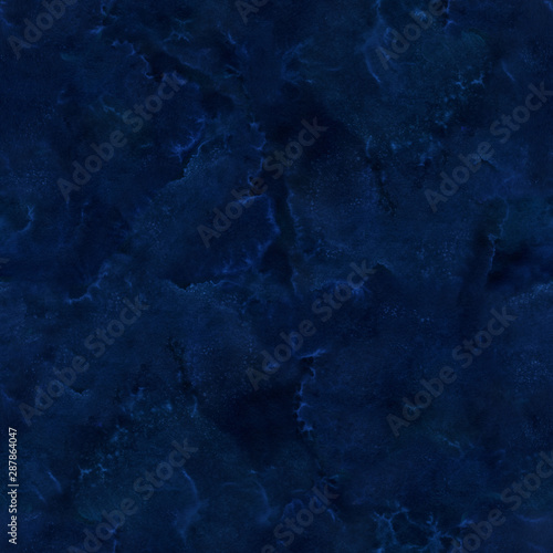 Fototapeta Naklejka Na Ścianę i Meble -  Charming hand painted paintings with watercolor water stains on a dark blue background. Seamless texture for textile prints, for designer, close-up, copy space