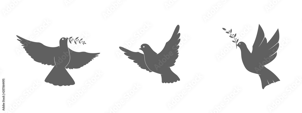 Pigeons silhouettes set. Symbol of Peace, Love, Tolerance and Trust. Vector Illustration. Pigeons silhouettes set. Symbol of Peace, Love, Tolerance and Trust. Vector Illustration.