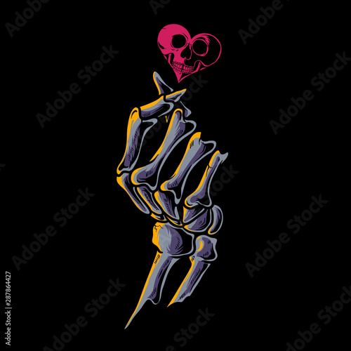 Korean finger bones heart / skull love / Korean Finger Heart "I Love You" Hangul Vector illustration. Korean symbol hand heart, a message of love hand gesture. Skeleton hands for t-shirt design