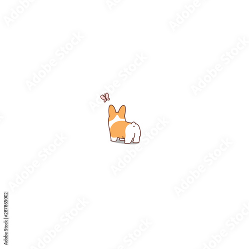 Cute welsh corgi puppy with butterfly cartoon icon, vector illustration