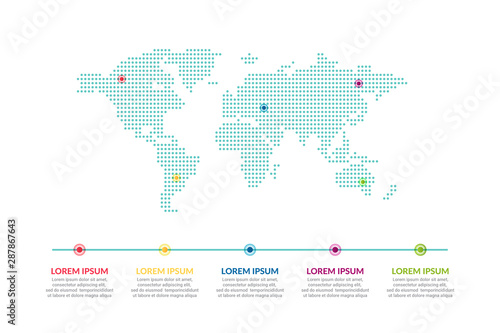 Infographic design with world map background. business infographic concept for presentations, banner, workflow layout, process diagram, flow chart and how it work