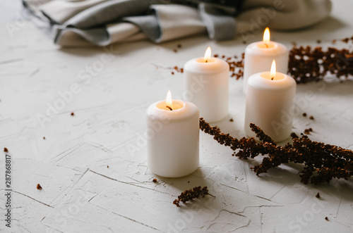 White Candles As Decoration On The Table