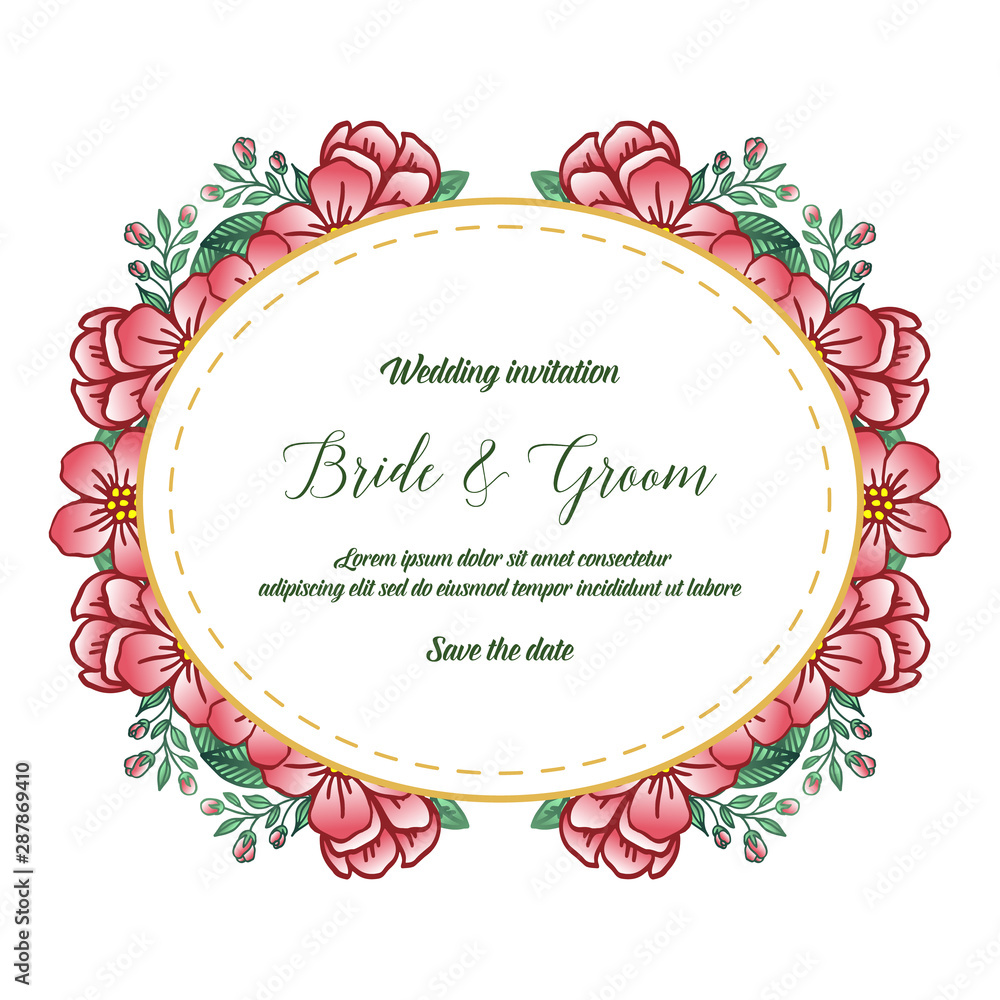 Fototapeta Various crowd of wreath frame, for wedding lettering of bride and groom. Vector