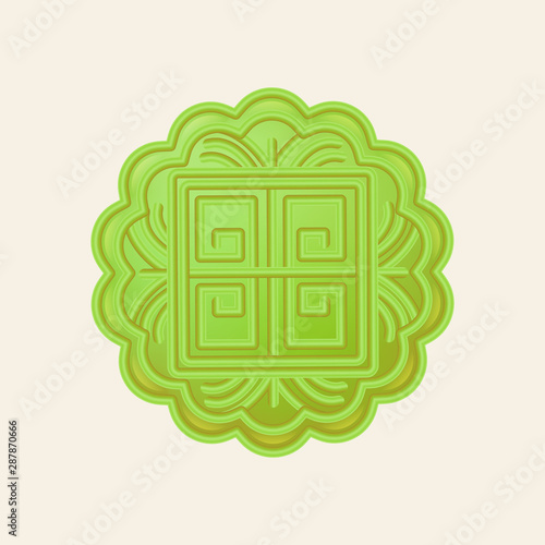 Realistic mooncake vector illustration with matcha paste, isolated traditional Chinese pastry moon cake icon design collection, top view China Mid-Autumn Festival symbol with different fillings