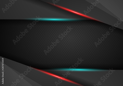 abstract metallic red black frame layout design tech innovation concept background. Vector graphic template design. Technology background with metallic banner.
