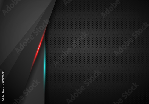 abstract modern metallic red black frame sports gamer tech concept background layout. Vector graphic template design. Technology background with metallic banner.