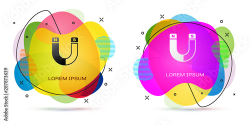 Color Magnet icon isolated on white background. Horseshoe magnet, magnetism, magnetize, attraction sign. Abstract banner with liquid shapes. Vector Illustration