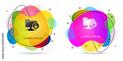 Color FTP folder and lock icon on white background. Concept of software update, ftp transfer protocol. Security, safety, protection concept. Abstract banner with liquid shapes. Vector Illustration