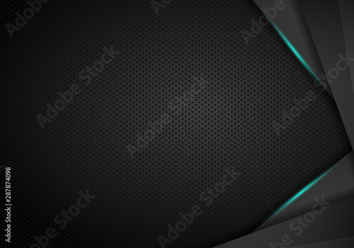 metallic background with blue shiny. Black Metal perforated background.