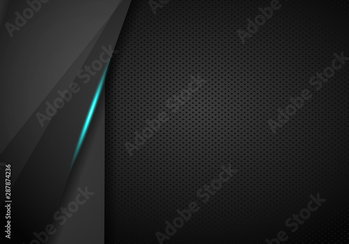 abstract metallic blue frame layout modern tech design template background. Black Metal perforated background.