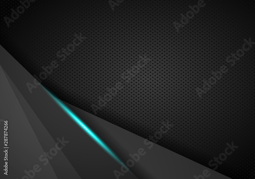 Dark abstract background with overlap layers. Black Metal perforated background.