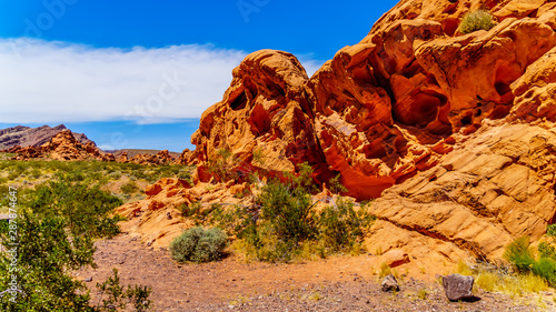 Rugged and Colorful Mountains along Northshore Road SR167 in Lake Mead National Recreation Area runs through semi desert landscape between Boulder City and Overton in Nevada, USA photo