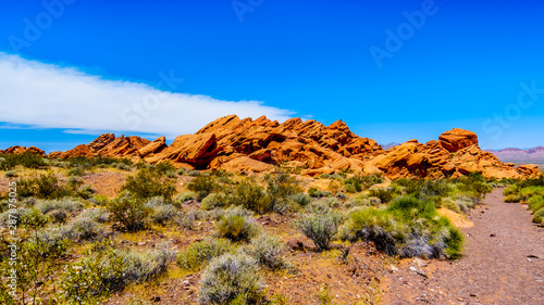 Rugged and Colorful Mountains along Northshore Road SR167 in Lake Mead National Recreation Area runs through semi desert landscape between Boulder City and Overton in Nevada, USA