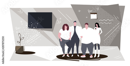businesspeople group standing together successful teamwork concept business people office workers corporate employees looking at camera modern office interior sketch full length horizontal