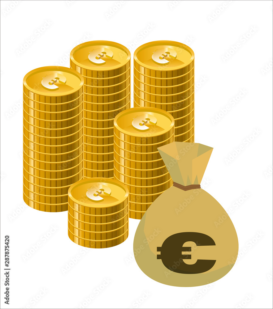 ドル袋とユーロのゴールドのコインのイラスト 金融 外貨預金 為替取引のイメージのイラスト Gold Coin And Dollar Bag Stock Vector Adobe Stock