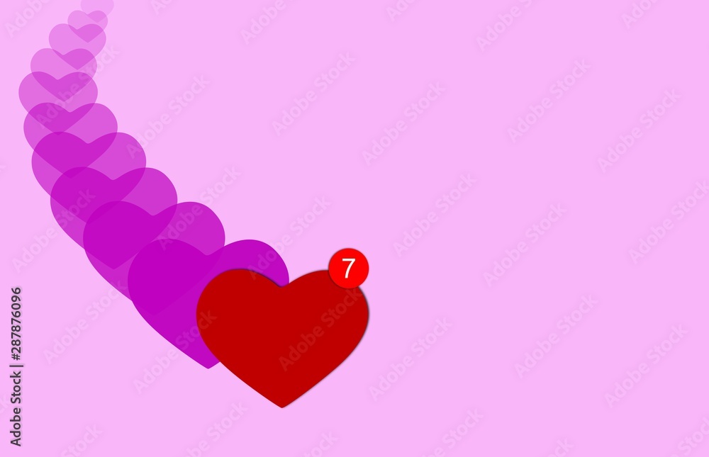 Illustration whit  the number of incoming messages in a heart. Hearts background in soft colors. Communication.