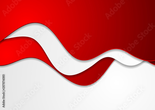 Contrast red and white curved waves pattern. Abstract corporate wavy graphic design. Vector modern background