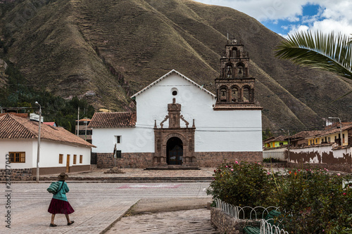 Church of typical town of Huaro, Cusco, Peru. This church is famous because a beautiful baroque art. photo