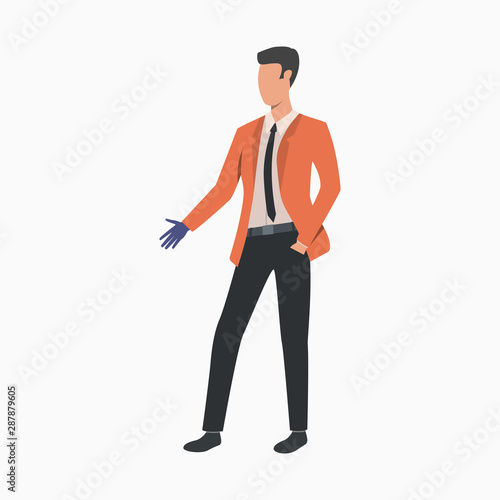 Disabled man gesturing. Prosthesis, disability, handicapped. Disabled people concept. Vector illustration for website, landing page, online store