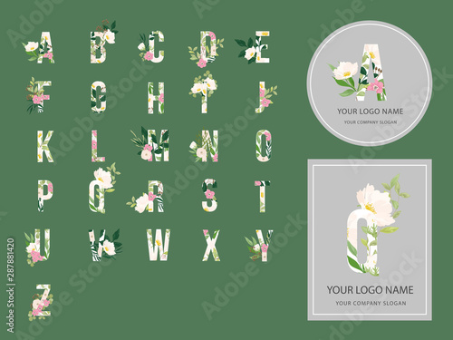 Floral alphabets collection. A set of beautiful flowers and alphabets for wedding, invitations and  wedding and logo design template.