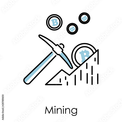 Mining isolated icon, bitcoin or digital money, cryptocurrency earning