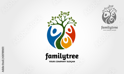 Family Tree Logo. Logo template that combine person image with green leaf that means Healthy Life, perfect for health company, green activist, charity organization, social community activities. etc.