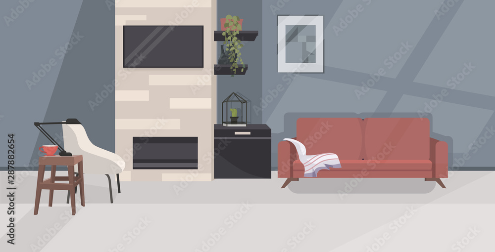 stylish home modern living room interior empty no people apartment with furniture flat horizontal - obrazy, fototapety, plakaty 