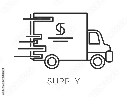 Supply isolated linear icon, logistics and transportation or distribution