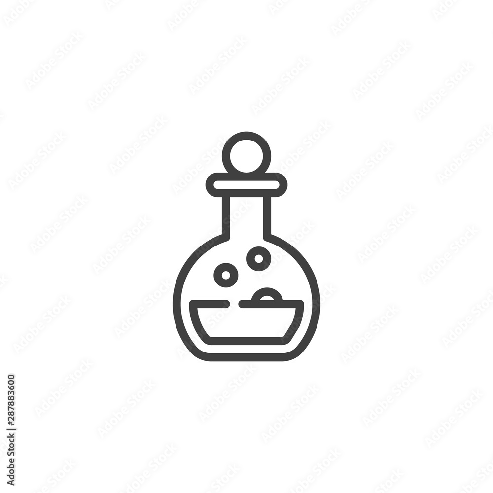Elixir bottle line icon. linear style sign for mobile concept and web design. Potion flask outline vector icon. Alchemy symbol, logo illustration. Vector graphics Elixir bottle line icon. linear style sign for mobile concept and web design. Potion flask outline vector icon. Alchemy symbol, logo illustration. Vector graphics