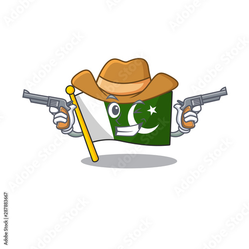Cowboy flag pakistan cartoon hoisted on pole