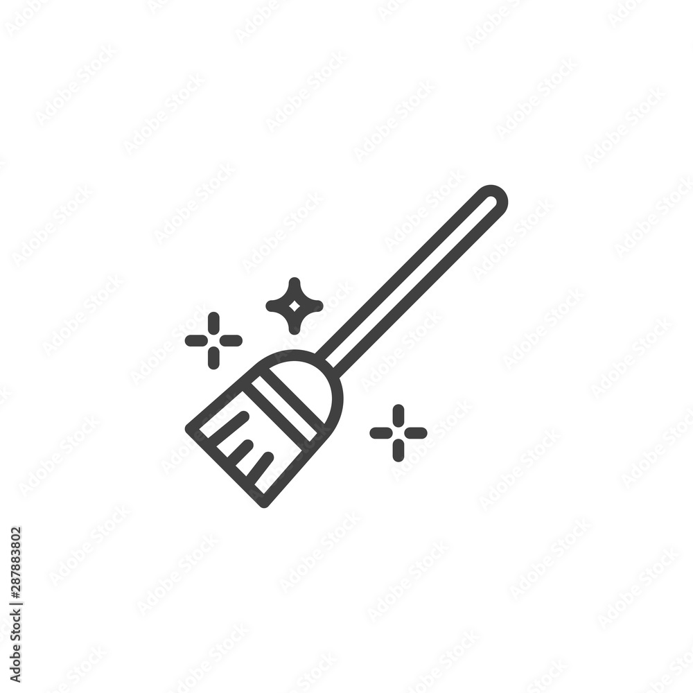 Flying broom line icon. linear style sign for mobile concept and web design. Witch broom outline vector icon. Symbol, logo illustration. Vector graphics Flying broom line icon. linear style sign for mobile concept and web design. Witch broom outline vector icon. Symbol, logo illustration. Vector graphics